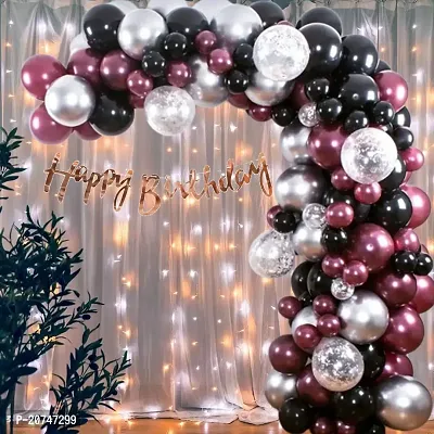 Day Decor Happy Birthday Deconation Ballon Combo Of 70 With Happy Birthday Rose Gold Banner And Silver Confetti, White And Black Balloon , Happy Birthday Decoration Kit