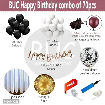 Day Decor Happy Birthday Deconation Ballon Combo Of 70 With Happy Birthday Rose Gold Banner And Silver Confetti, White And Black Balloon , Happy Birthday Decoration Kit-thumb3