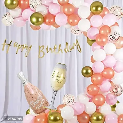 Day Decor Happy Birthday Deconation Ballon Combo Of 62 With Happy Birthday Banner And Multicolor Balloon, Cheers Botle And Flass Foil, Happy Birthday Decoration Kit