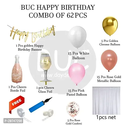 Day Decor Happy Birthday Deconation Ballon Combo Of 62 With Happy Birthday Banner And Multicolor Balloon, Cheers Botle And Flass Foil, Happy Birthday Decoration Kit-thumb2