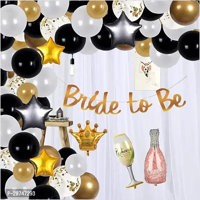 Day Decor Bride To Be Decoration Balloon Combo 77Pcs With Bride To Be Banner And Metalic Balloons, Black And Golden Star Foil ,-thumb0