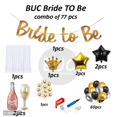 Day Decor Bride To Be Decoration Balloon Combo 77Pcs With Bride To Be Banner And Metalic Balloons, Black And Golden Star Foil ,-thumb3