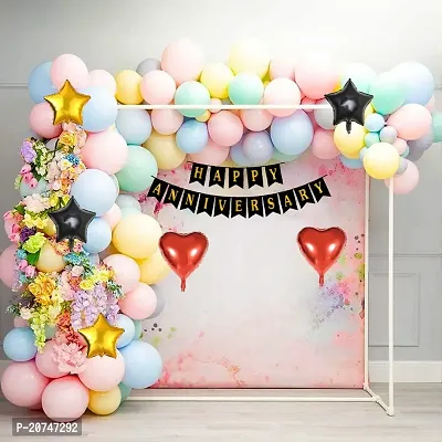 Day Decor Happy Anniversarydecoration Ballon Combo Set Of 67 Pcs With Happy Anniversary Banner And Red Heart Shape Foil Balloon ,Anniversary Lights For Decoration | Wedding Anniversary Decoration