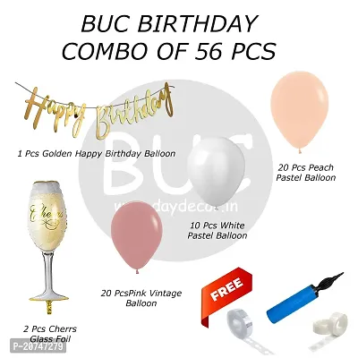 Day Decor Birthday Deconation Ballon Combo Of 56 With 20Pcs Peach And White Pastel Balloon,Happy Birthday Banner, Pink Vintage Balloons,Happy Birthday Decoration Kit-thumb2