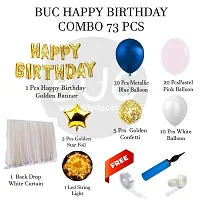 Day Decor Birthday Deconation Ballon Combo Of 73 With 1 Back Drop White Curtain And Led String Light ,Happy Birthday Banner,Metallic And Golden Confetti Balloons,Happy Birthday Decoration Kit-thumb2