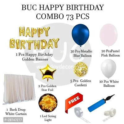 Day Decor Birthday Deconation Ballon Combo Of 73 With 1 Back Drop White Curtain And Led String Light ,Happy Birthday Banner,Metallic And Golden Confetti Balloons,Happy Birthday Decoration Kit-thumb3