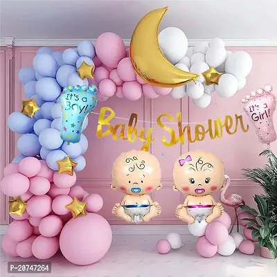 Day Decor Baby Shower Decoration Ballon Combo Set Of 74 Pcs With Pastel Baloon , Banner , Boy And Girl Foil , Star And Moon Foil Decorations Items Prop For Mom To Be | Pregnancy, Maternity Photoshoot-thumb0