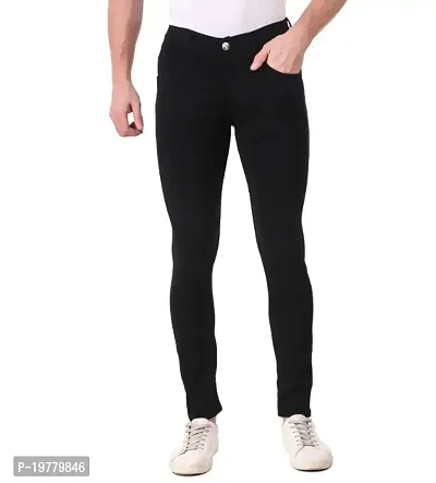 Stylish Black Denim Solid Jeans For Men-thumb0