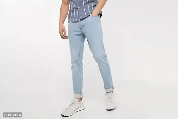 Stylish Blue Polycotton Solid Jeans For Men