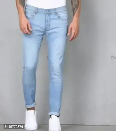 Stylish Blue Polycotton Solid Jeans For Men