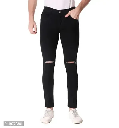 Stylish Black Denim Solid Jeans For Men-thumb0