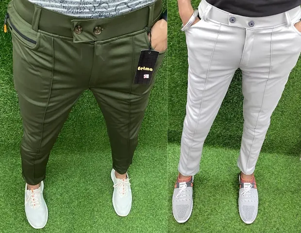 Elegant Lycra Solid Casual Trousers For Men And Boys- Pack Of 2