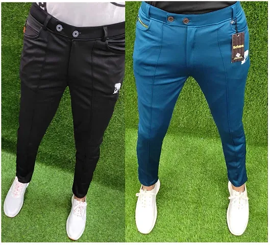 Elegant Lycra Solid Casual Trousers For Men And Boys- Pack Of 2