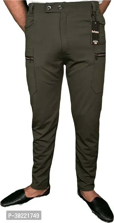 Stylish Green Lycra Blend Solid Regular Trouser For Men