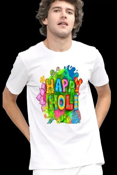 Men's Polyester Holi Printed T Shirt