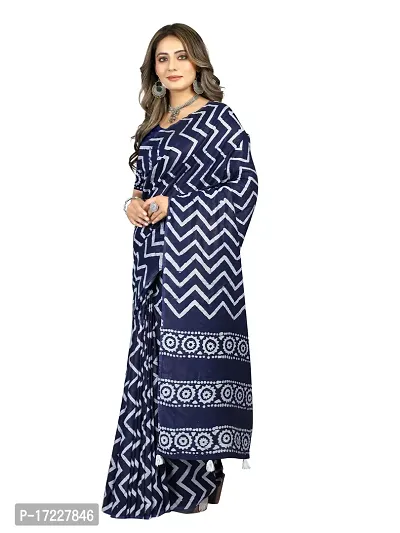 Stylish Silk Cotton BLUE Digital Print Saree with Blouse piece-thumb2