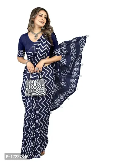 Stylish Silk Cotton BLUE Digital Print Saree with Blouse piece-thumb3