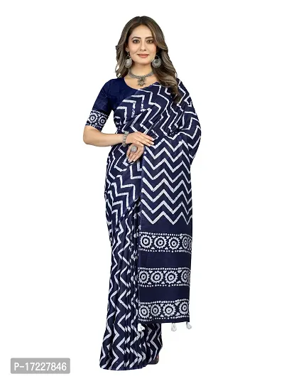 Stylish Silk Cotton BLUE Digital Print Saree with Blouse piece