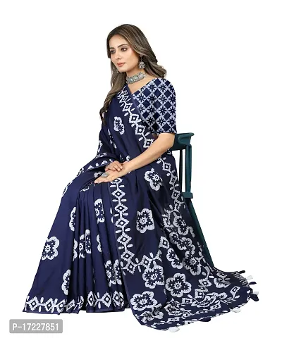 Stylish Silk Cotton BLUE Digital Print Saree with Blouse piece-thumb3