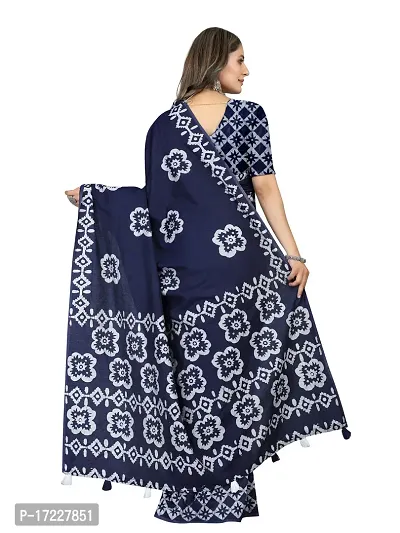 Stylish Silk Cotton BLUE Digital Print Saree with Blouse piece-thumb5