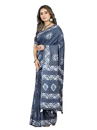 Stylish Silk Cotton DARK GREY Digital Print Saree with Blouse piece-thumb1