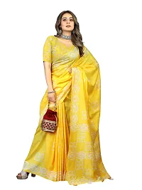 Stylish Silk Cotton YEELOW Digital Print Saree with Blouse piece-thumb2