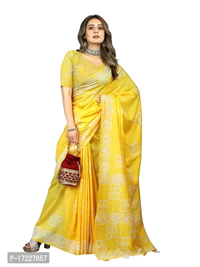 Stylish Silk Cotton YEELOW Digital Print Saree with Blouse piece-thumb3