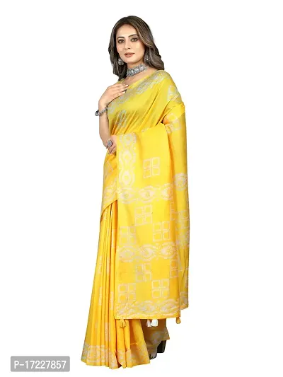 Stylish Silk Cotton YEELOW Digital Print Saree with Blouse piece-thumb2