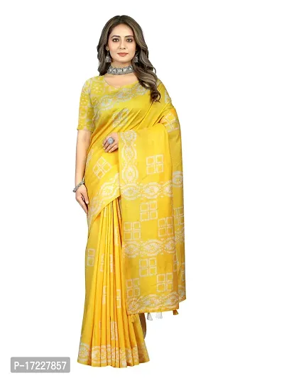 Stylish Silk Cotton YEELOW Digital Print Saree with Blouse piece-thumb0