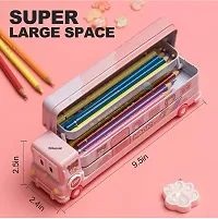 Bus Shape Pencil Box School Bus Metal Geometry Box for Kids Magic Bus with Moving Tyres with 3 Compartments Moving Tyre's  Sharpener Geometry Case for Boys  Girls (Unicorn Bus)-thumb3