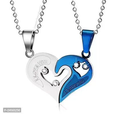 Valentine Special Broken Two Half Heart Shape Love Pendant Locket Necklace Chain Jewellery for LoversCouples Stainless Steel Locket-thumb0