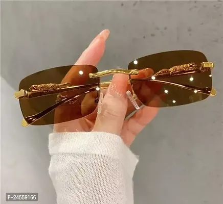 Fabulous Brown Metal Rectangle Sunglasses For Men And Women-thumb0