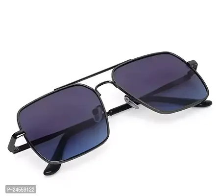 Fabulous Navy Blue Metal Rectangle Sunglasses For Men And Women-thumb0