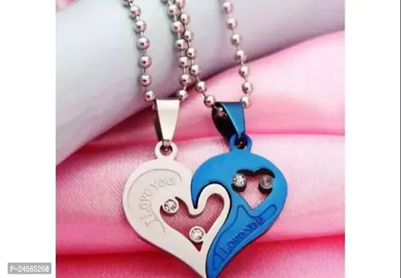 Valentine Special Broken Two Half Heart Shape Love Pendant Locket Necklace Chain Jewellery for LoversCouples Stainless Steel Locket