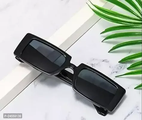 Fabulous Black Plastic Rectangle Sunglasses For Men And Women-thumb0