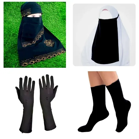 PACK OF 4 NIQAB DIAMOND WARK /HAF NIQAB/HAND GLOVES/LAG SOCKS