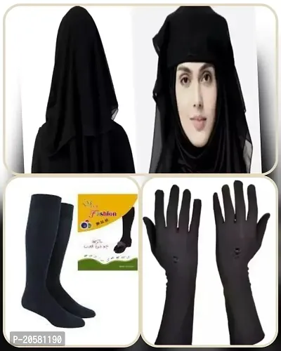 black 4 layer niqab hand gloves lag socks muslim women abaya (chiffon)