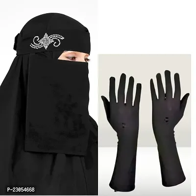 NEW SHORT NIQAB WITH DIAMOND AND HAND GLOVES ISLAMIC WOMEN AND GIRLS ABAYA