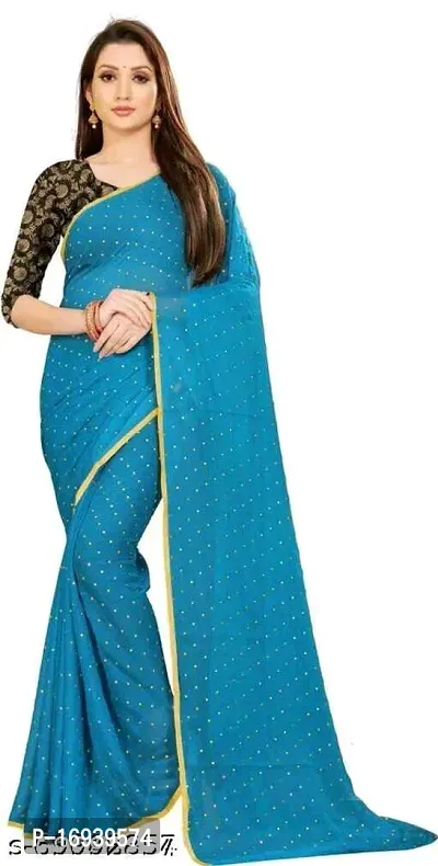 Stylish Chiffon Blue Saree With Blouse piece