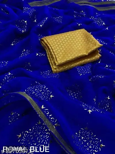 Stylish Chiffon Blue Saree With Blouse piece-thumb0