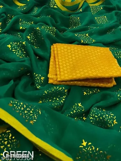 Stylish Chiffon Green Saree With Blouse piece-thumb0