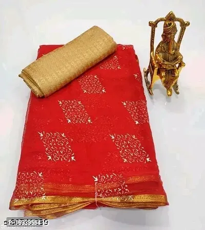Stylish Chiffon Red Saree With Blouse piece