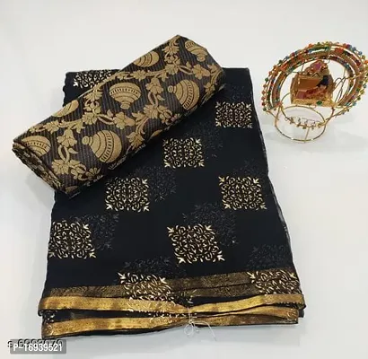 Stylish Chiffon Black Saree With Blouse piece