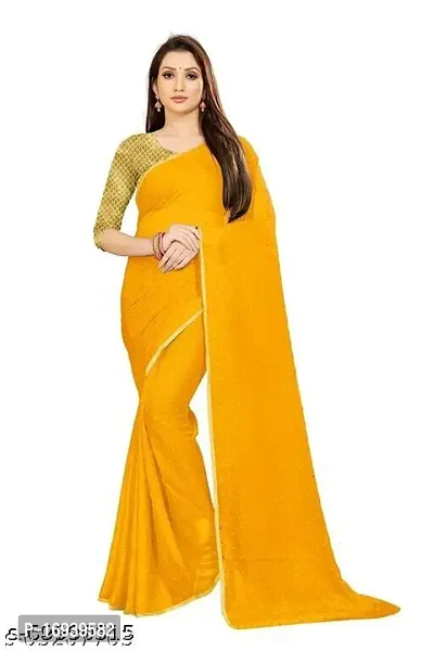 Stylish Chiffon Yellow Saree With Blouse piece