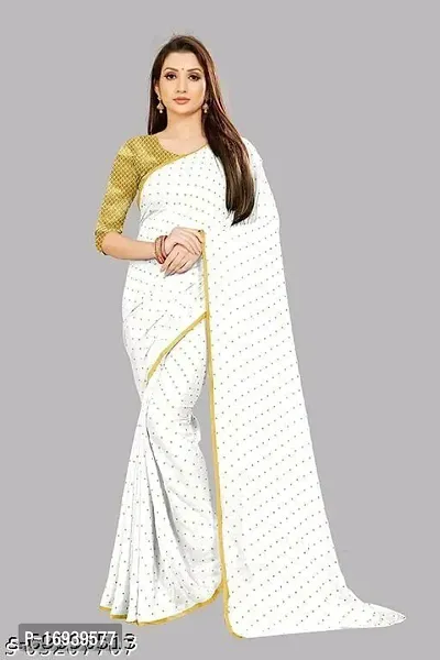 Stylish Chiffon White Saree With Blouse piece-thumb0