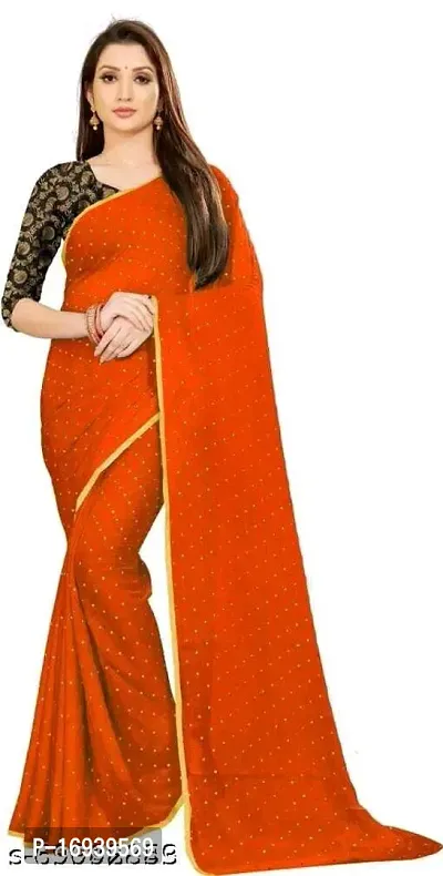 Stylish Chiffon Orange Saree With Blouse piece-thumb0