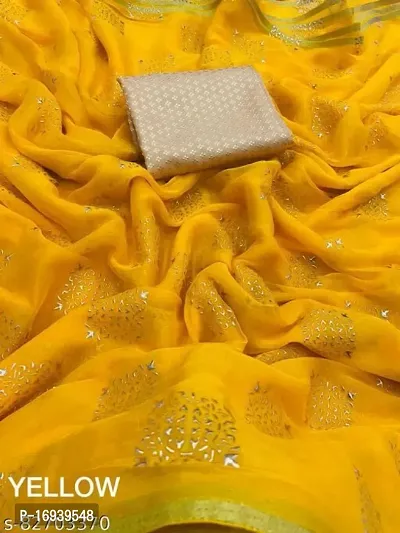 Stylish Chiffon Yellow Saree With Blouse piece