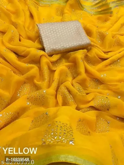 Stylish Chiffon Yellow Saree With Blouse piece-thumb0