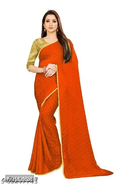 Stylish Chiffon Orange Saree With Blouse piece-thumb0