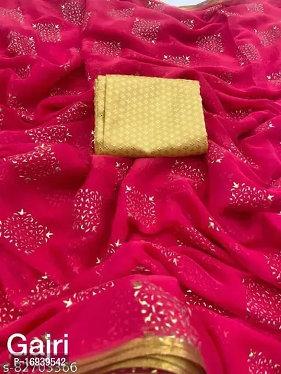 Stylish Chiffon Pink Saree With Blouse piece